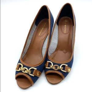 Tommy Hilfiger Navy/Leather/Cork Wedge Sandals